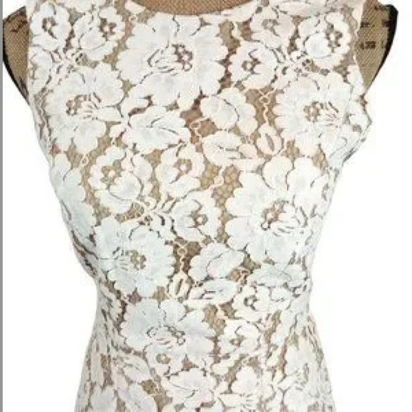 Revolve Brand Alice & Olivia White Lace Overlay Leann Fit & Flare Dress - Picture 3 of 4